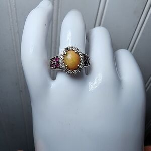 VTG D’Joy Opal Garnet Purple 4.53 g Ring Sterling Silver Signed Statement Sz 7